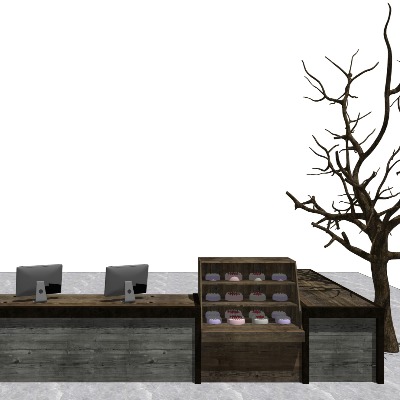  中式收银台前台su模型下载 