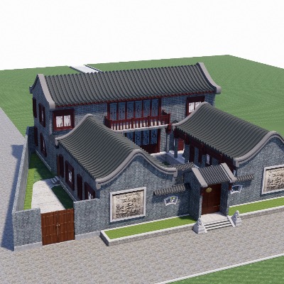  中式四合院su模型下载 