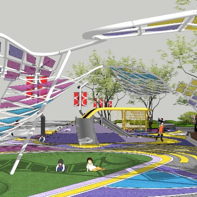  现代儿童滑梯乐园su模型下载 