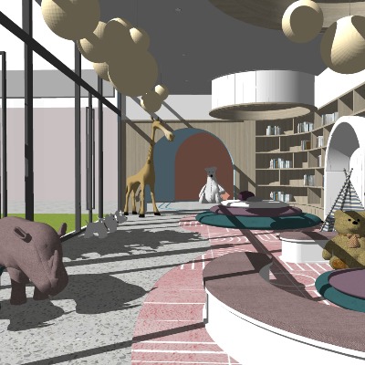  现代幼儿园su模型下载 