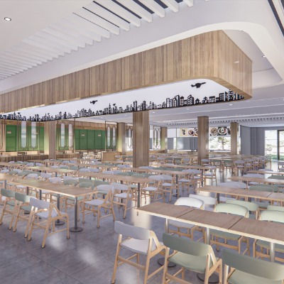  现代食堂员工餐厅su模型下载 