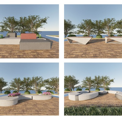  现代户外休息椅su模型下载 