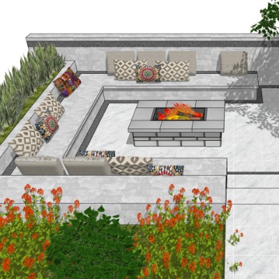  现代下沉式庭院花园su模型下载 