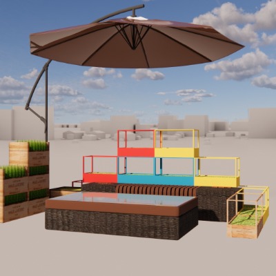  现代户外景观座椅花箱su模型下载 