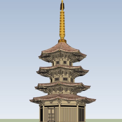  日式古建塔楼su模型下载 