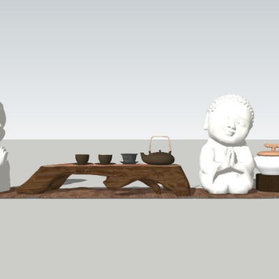  新中式茶壶茶杯茶盘su模型下载 