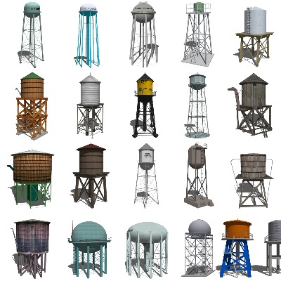  工业风水塔水箱su模型下载 