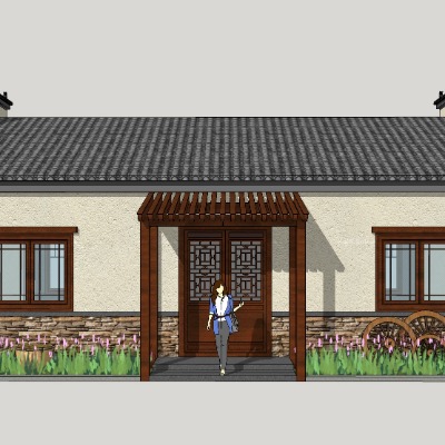  新中式乡村民居农家乐su模型下载 