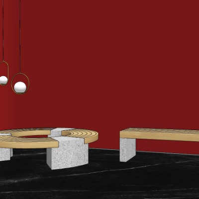  现代长凳公用椅su模型下载 