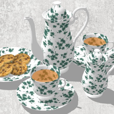  现代甜点咖啡壶食品su模型下载 