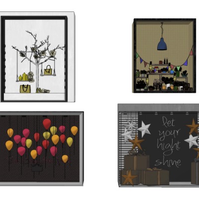  现代商店橱窗美陈su模型下载 