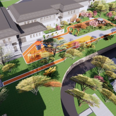  新中式住宅小区鸟瞰su模型下载 