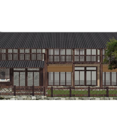  新中式古建民居外观su模型下载 