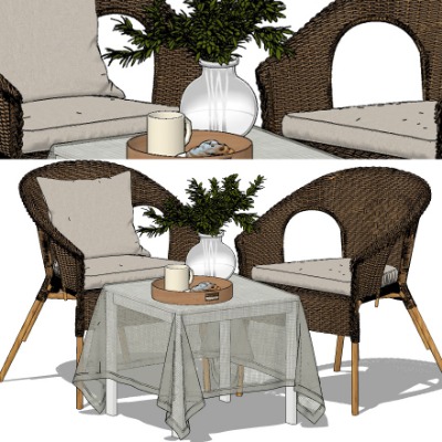  现代户外藤编休闲椅su模型下载 