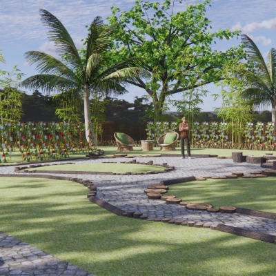  自然风菜园庭院景观su模型下载 