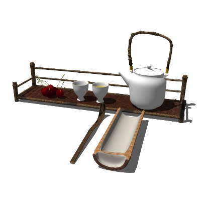  新中式茶壶茶具su模型下载 