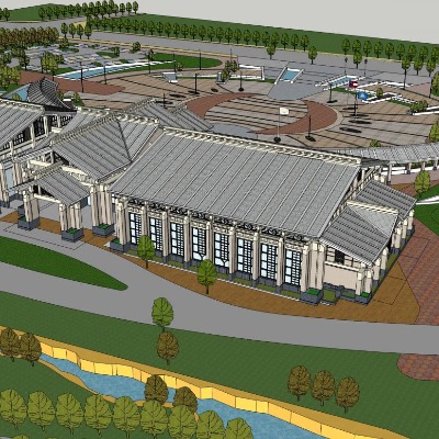  中式温泉广场鸟瞰su模型下载 