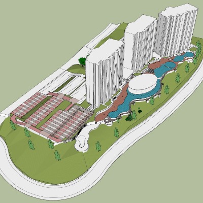  现代住宅小区鸟瞰su模型下载 