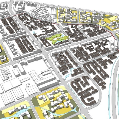  现代城市鸟瞰规划su模型下载 