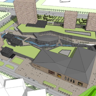  现代商业综合体鸟瞰su模型下载 