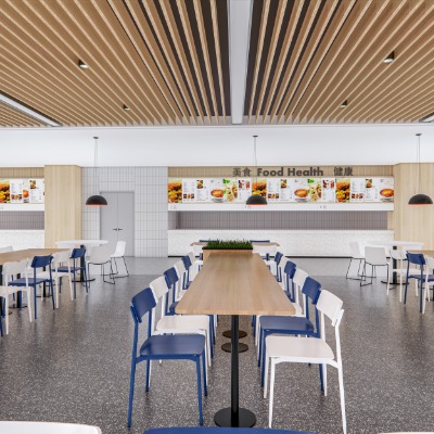  现代食堂员工餐厅su模型下载 