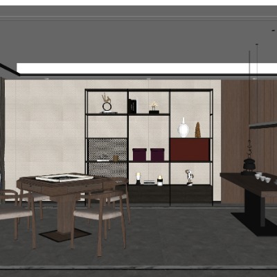  新中式棋牌室麻将室su模型下载 