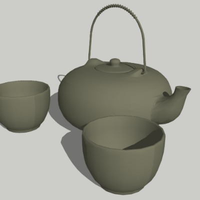  现代茶壶茶杯茶具su模型下载 