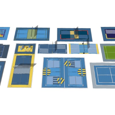  现代羽毛球场网球场su模型下载 