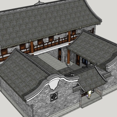  中式古建民居su模型下载 