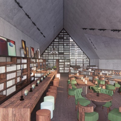  现代书屋咖啡屋su模型下载 