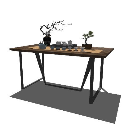  新中式茶壶茶具su模型下载 