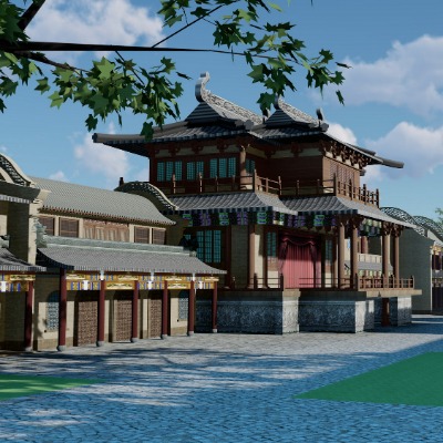  中式古建商业街su模型下载 