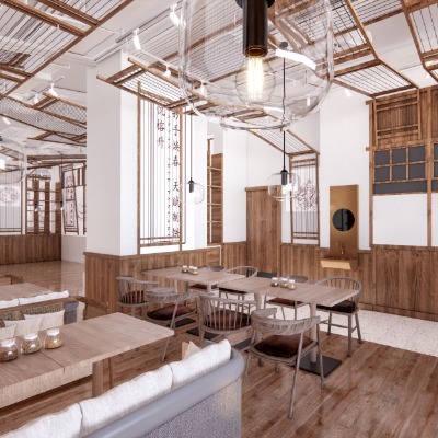  新中式特色小吃店su模型下载 