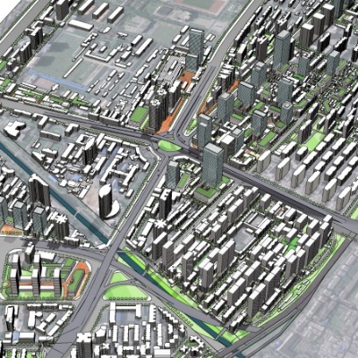  现代城市鸟瞰规划su模型下载 