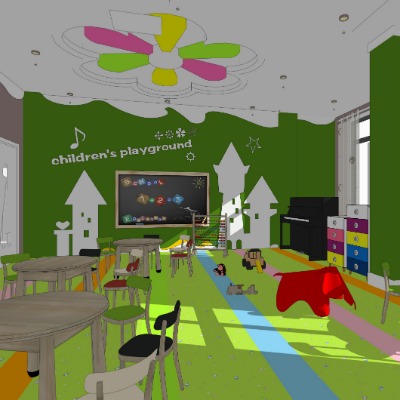  现代早教中心幼儿园su模型下载 