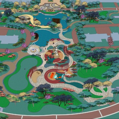  现代运动公园鸟瞰su模型下载 