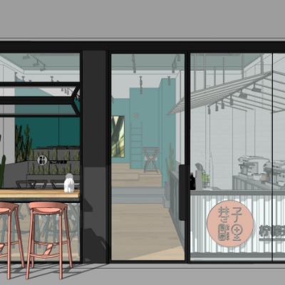  现代网红快餐店su模型下载 