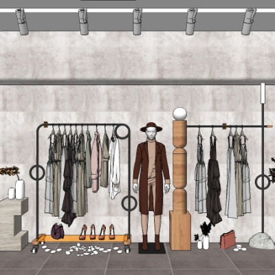  现代服装店服饰展架模特su模型下载 