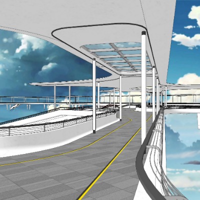  现代景观桥跨街天桥空中栈道su模型下载 