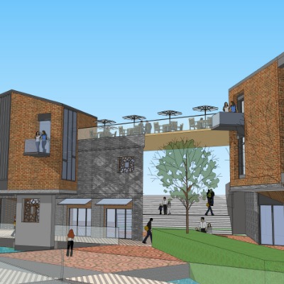  新中式商业街su模型下载 