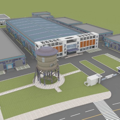  现代工业园区鸟瞰su模型下载 