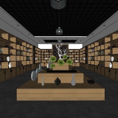  新中式茶具展厅su模型下载 