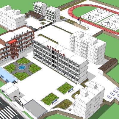  现代学校鸟瞰su模型下载 