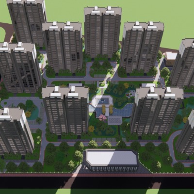  现代住宅小区鸟瞰su模型下载 