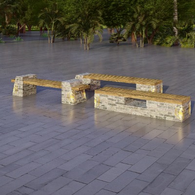  新中式景观座椅公用椅su模型下载 