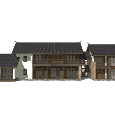  新中式古建民居外观su模型下载 