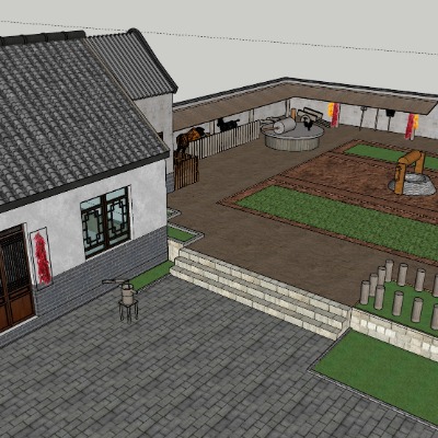  中式乡村民居庭院su模型下载 