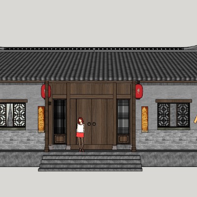  新中式乡村民居农家乐su模型下载 