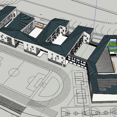  现代校园鸟瞰su模型下载 