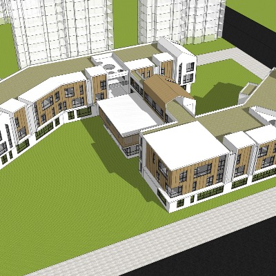  现代幼儿园外观su模型下载 